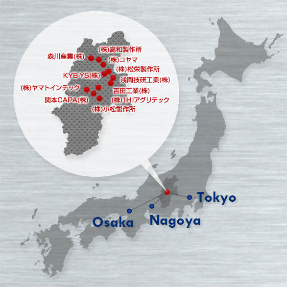 長尾件鋳物工業協同組合会員の分布